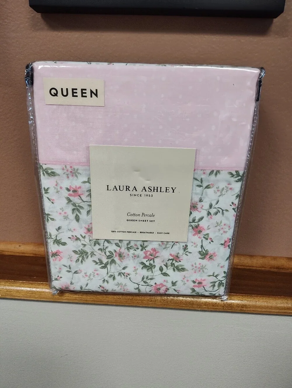 NWT! Laura Ashley Kate Pink Floral Queen Size Sheet Set 100% Cotton